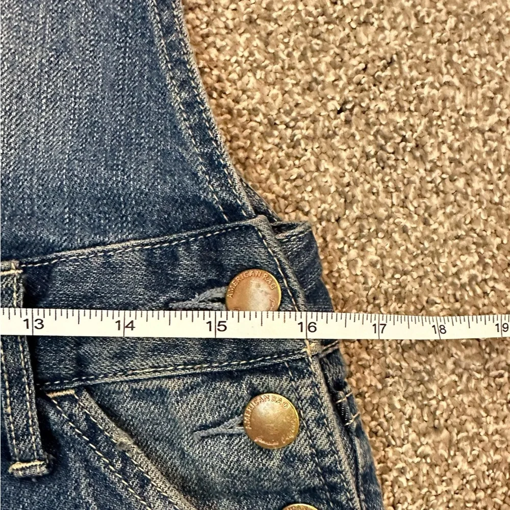 American Rag Cie Distressed Blue Wash Denim Jean Overalls Jr Size 3 Country Boho - Picture 10 of 10